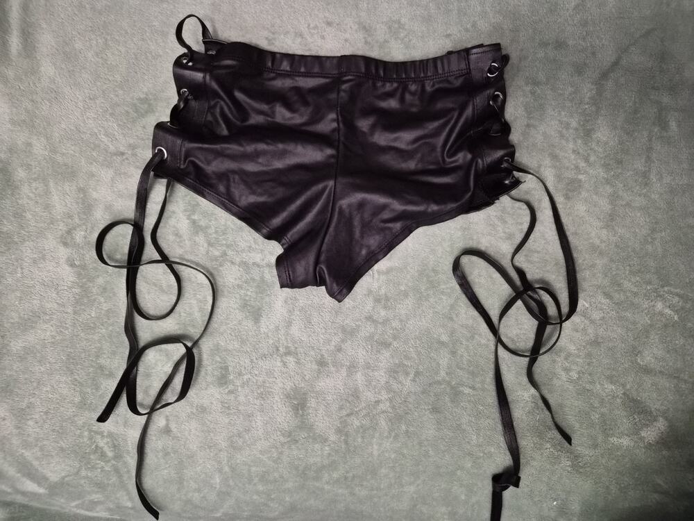 Size M Spirit Halloween Faux Leather Costume Booty Shorts Woman’s Lace Up Sides